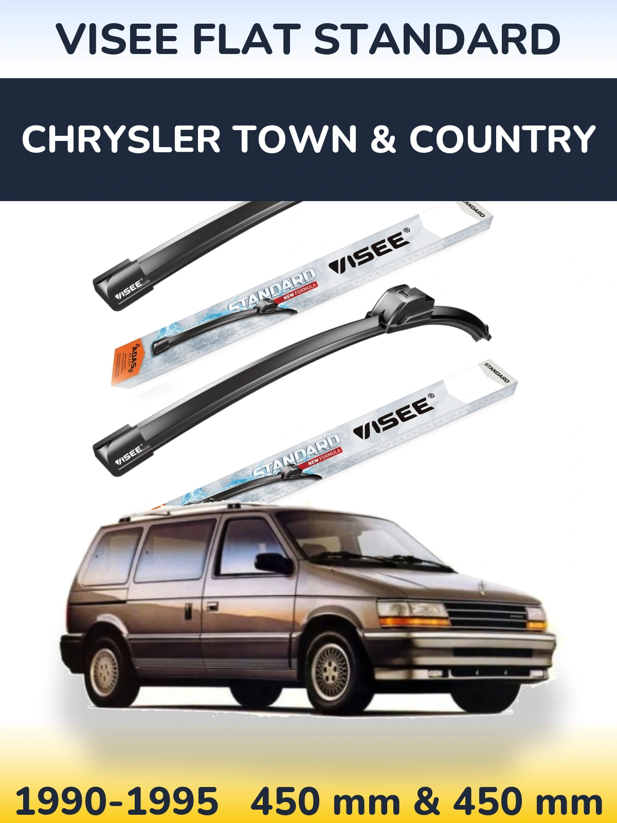 Komplet przednich wycieraczek VISEE FLAT STANDARD 450 & 450 mm do Chrysler Town & Country 1990-1995