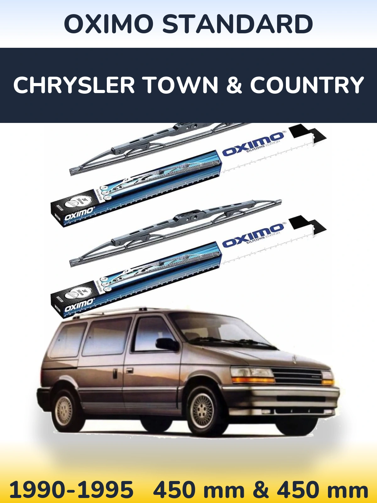 Front wiper blade set Oximo Standard 450 & 450 mm for Chrysler Town & Country 1990-1995