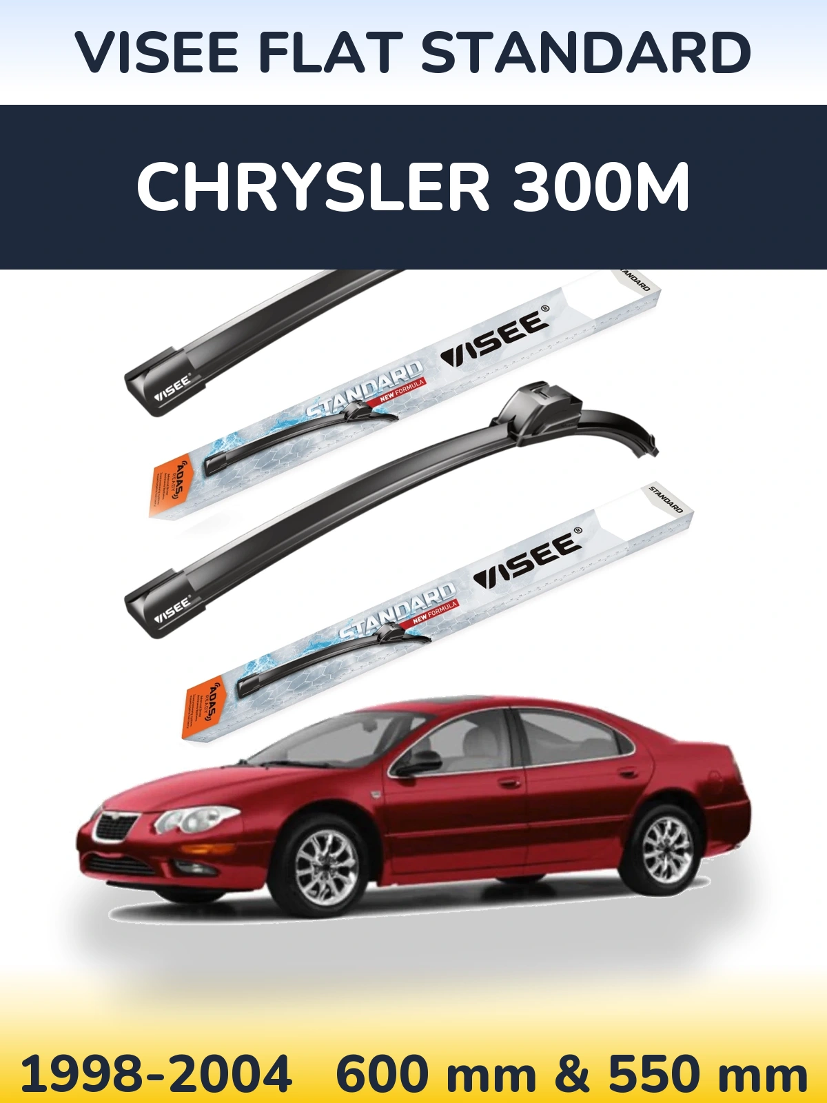 Комплект передних дворников VISEE FLAT STANDARD 600 & 550 мм для Chrysler 300M 1998-2004