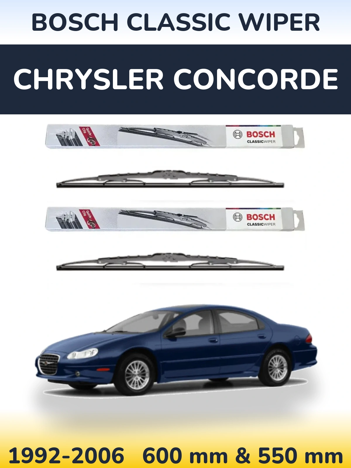 Front wiper blade set BOSCH Classic Wiper 600 & 550 mm for Chrysler Concorde 1992-2006