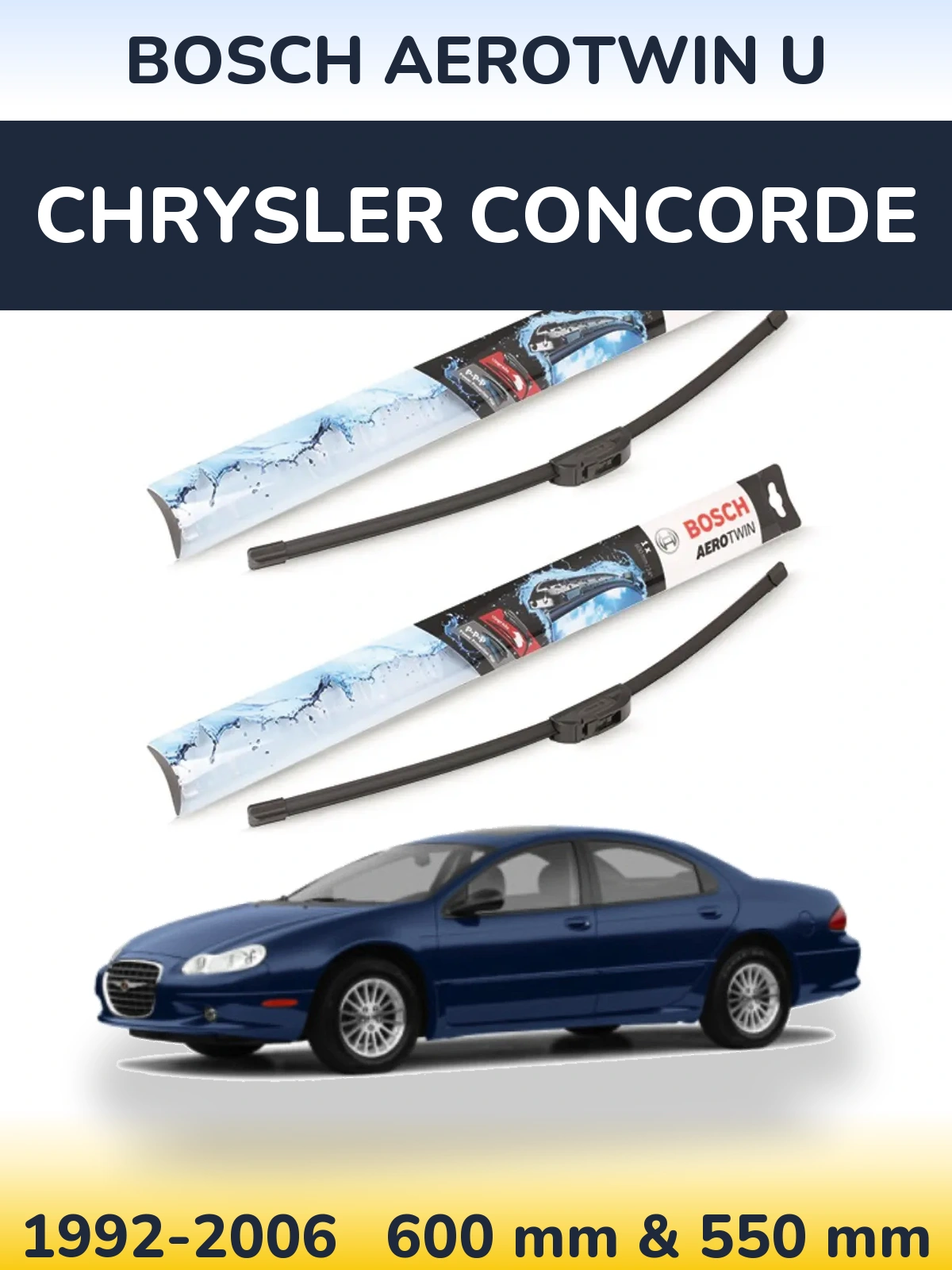 Комплект передних дворников BOSCH AeroTwin U 600 & 550 мм для Chrysler Concorde 1992-2006