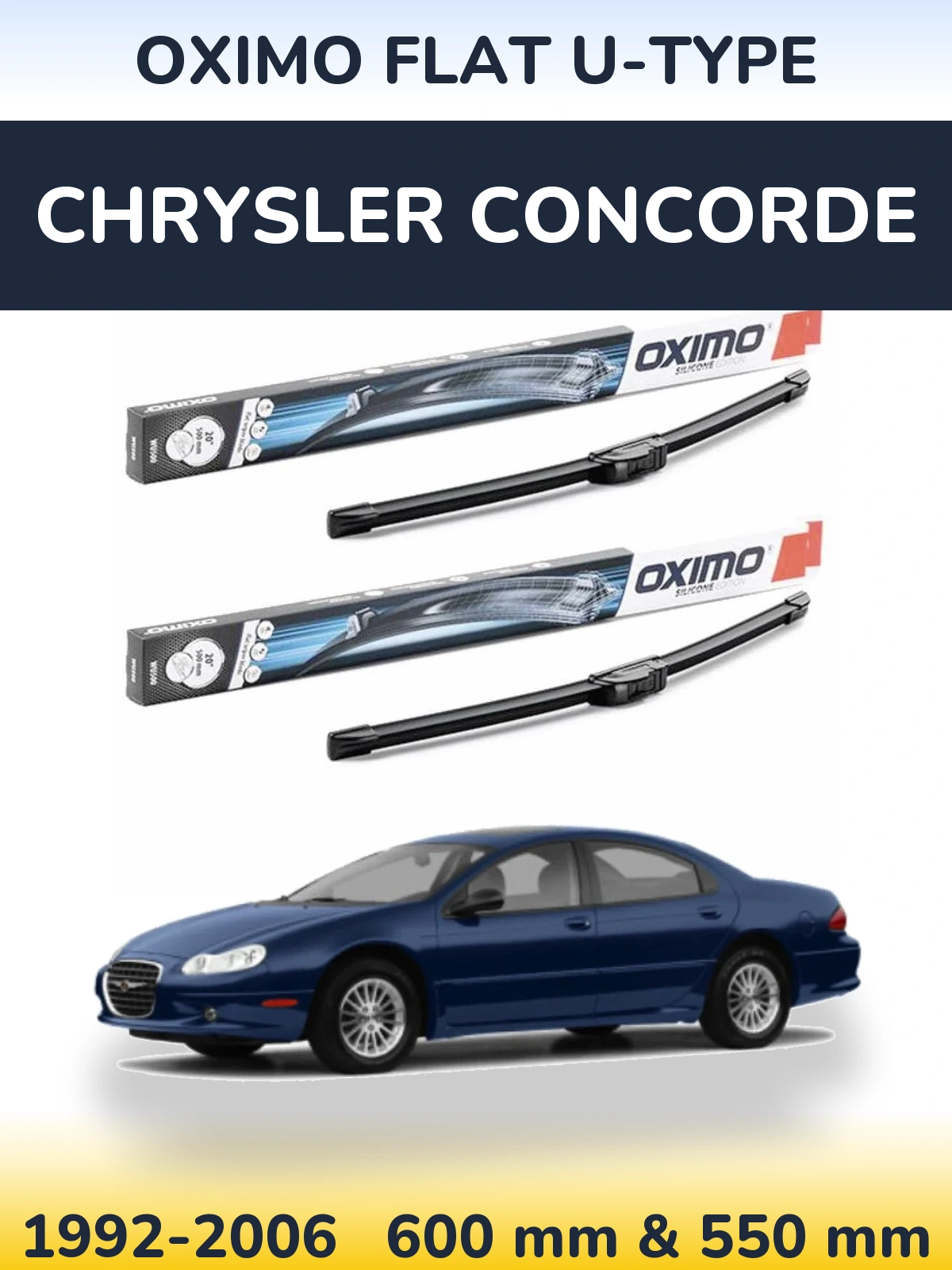 Комплект передних дворников Oximo Flat U-type 600 & 550 мм для Chrysler Concorde 1992-2006