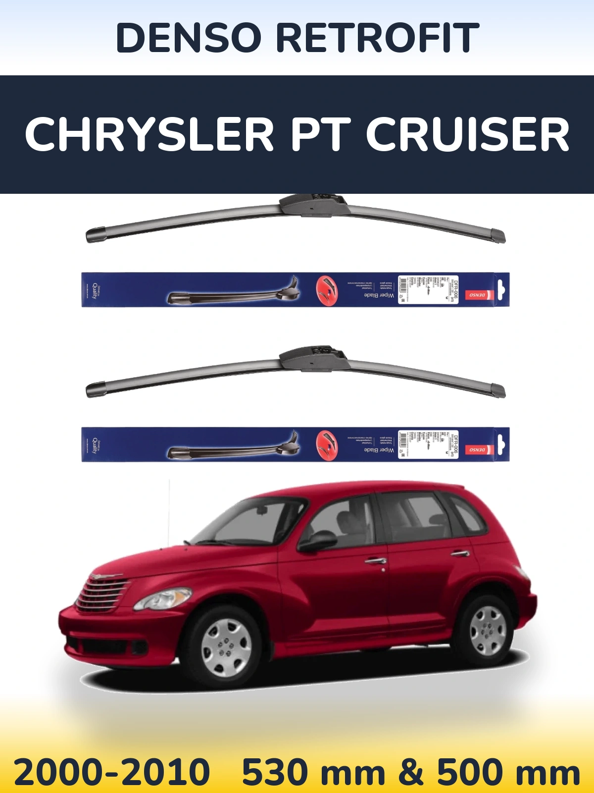 Front wiper blade set Denso Retrofit 530 & 500 mm for Chrysler PT Cruiser 2000-2010
