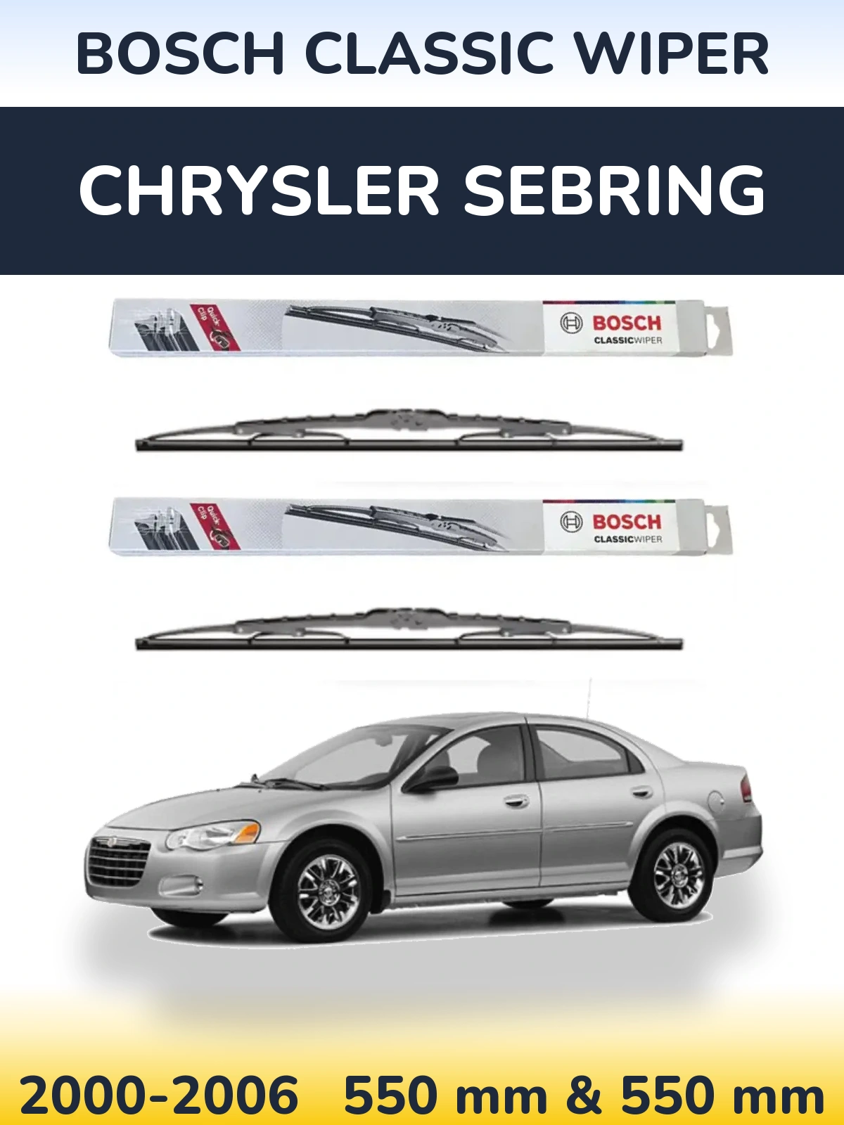 Front wiper blade set BOSCH Classic Wiper 550 & 550 mm for Chrysler Sebring 2000-2006