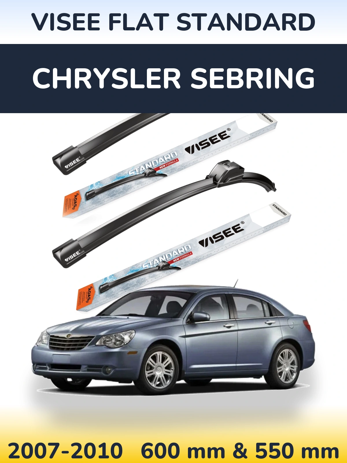 Комплект передних дворников VISEE FLAT STANDARD 600 & 550 мм для Chrysler Sebring 2007-2010