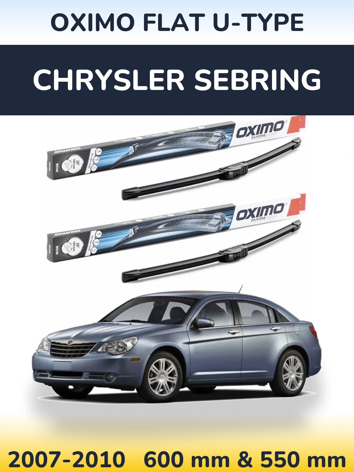 Комплект передних дворников Oximo Flat U-type 600 & 550 мм для Chrysler Sebring 2007-2010