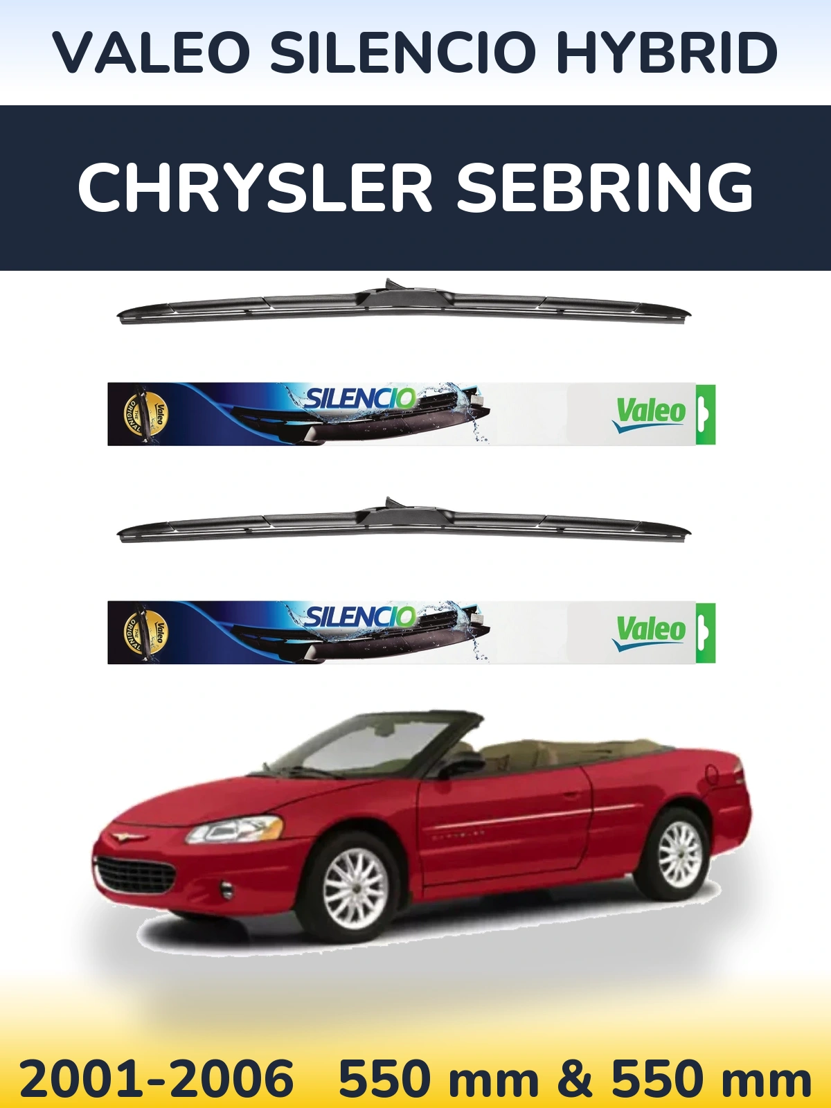 Komplet przednich wycieraczek Valeo Silencio Hybrid 550 & 550 mm do Chrysler Sebring 2001-2006