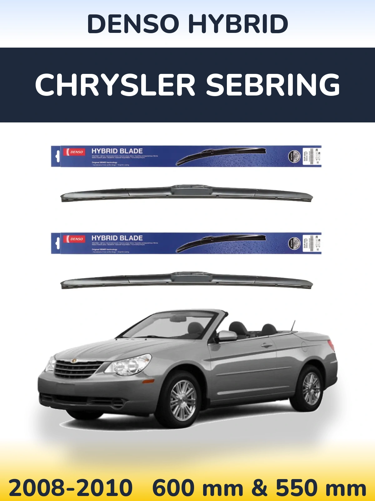 Komplet przednich wycieraczek Denso Hybrid 600 & 550 mm do Chrysler Sebring 2008-2010