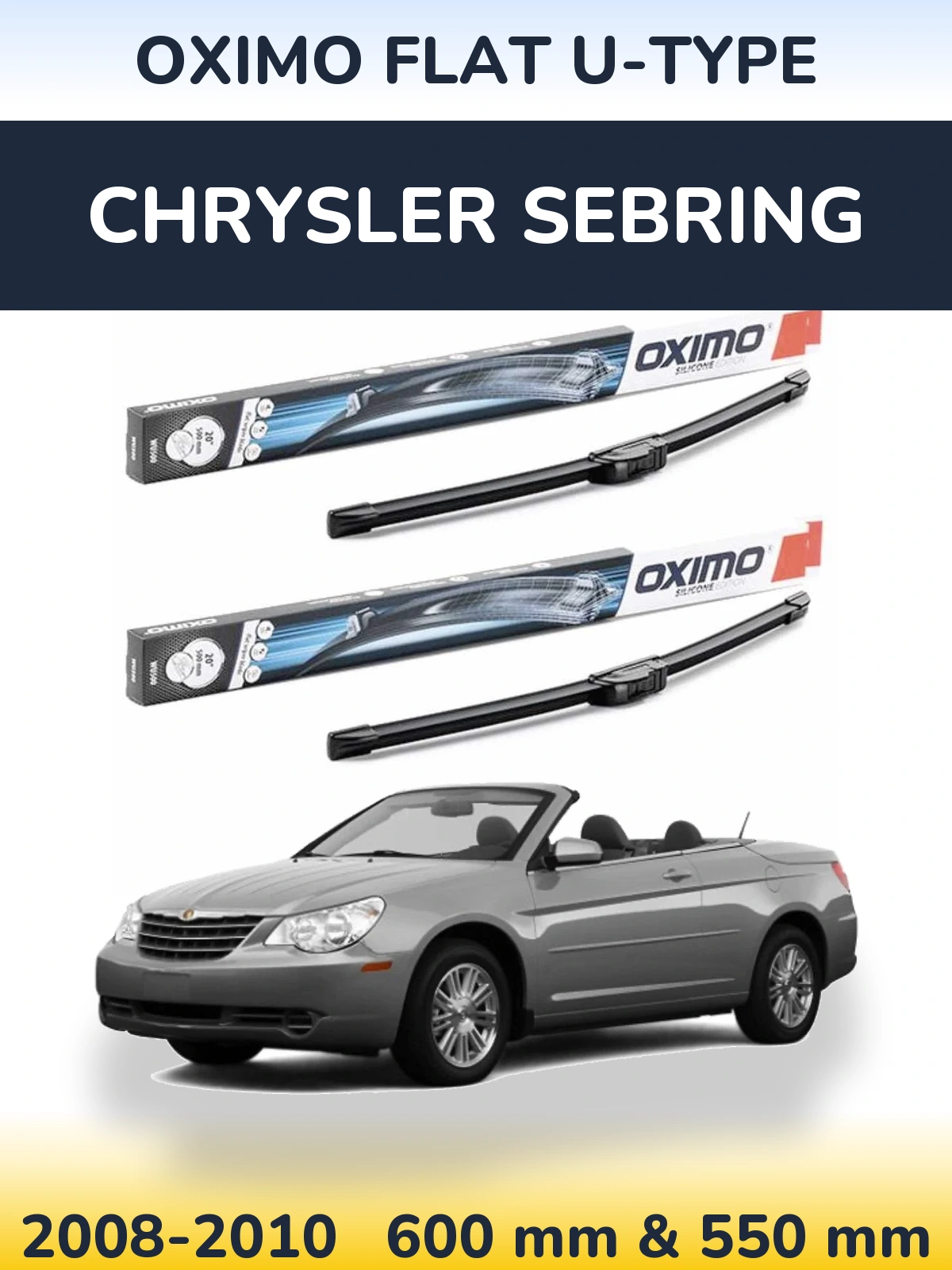 Комплект передних дворников Oximo Flat U-type 600 & 550 мм для Chrysler Sebring 2008-2010