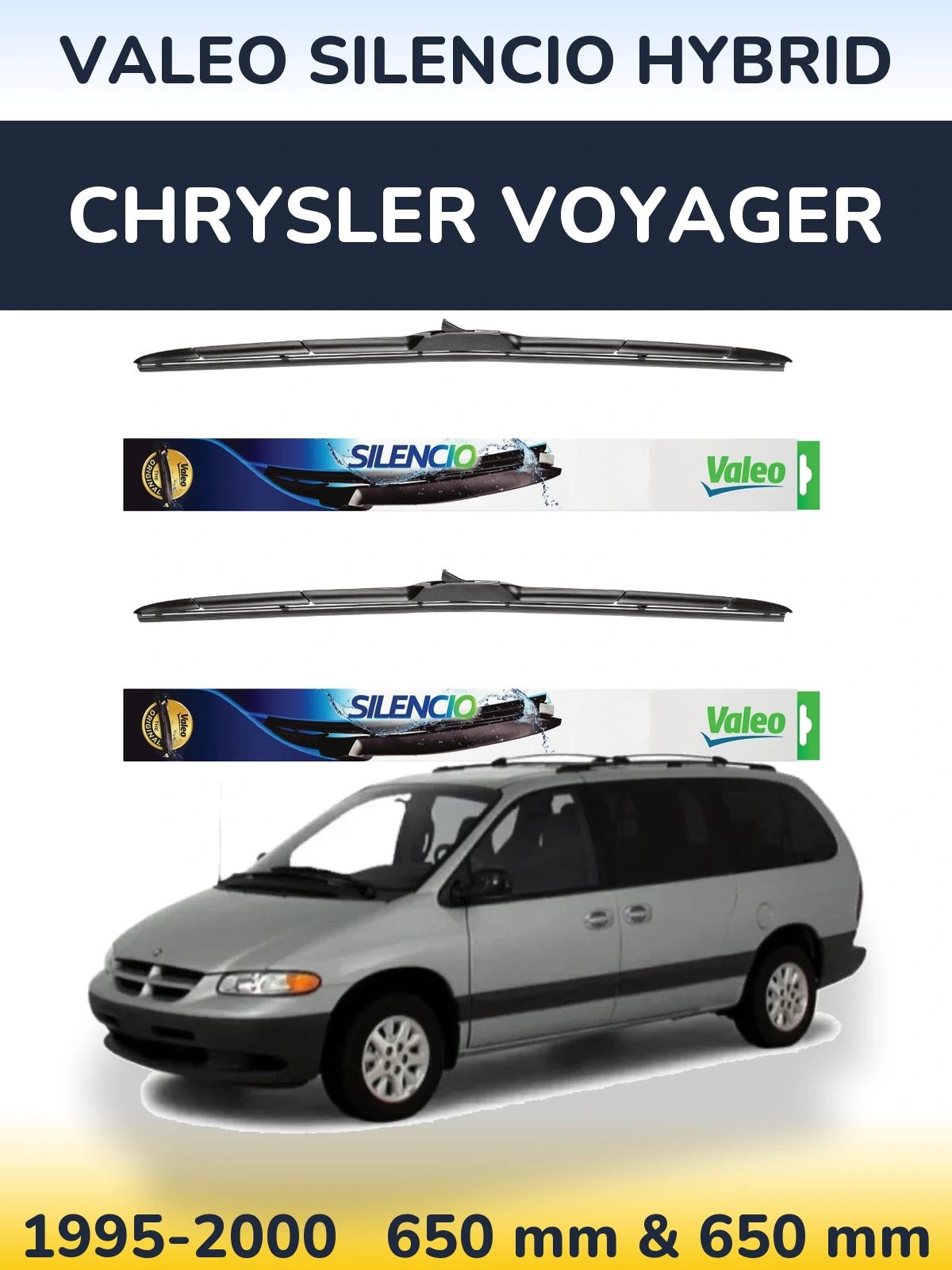 Komplet przednich wycieraczek Valeo Silencio Hybrid 650 & 650 mm do Chrysler Voyager 1995-2000