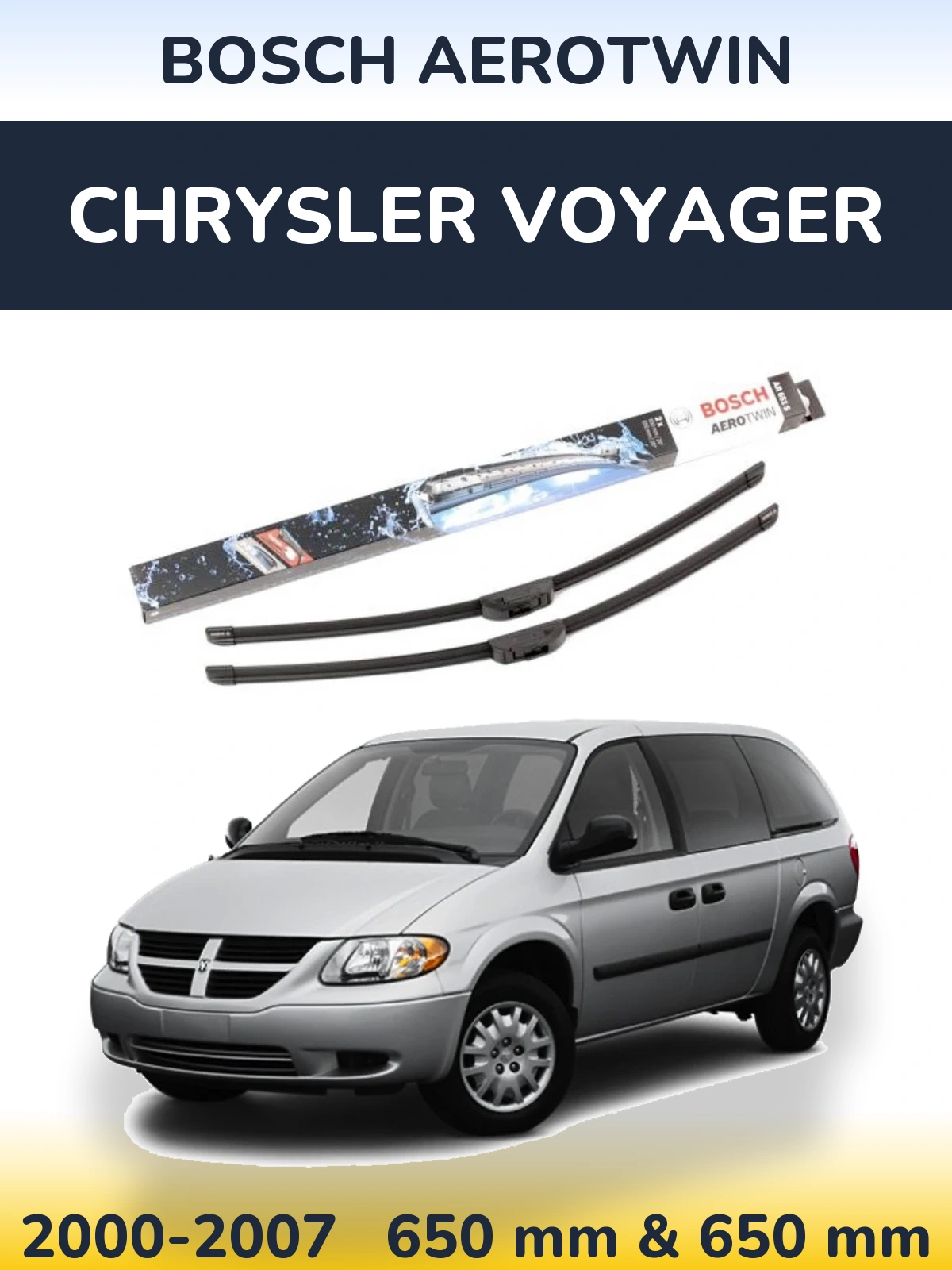 Komplet przednich wycieraczek BOSCH AeroTwin 650 & 650 mm do Chrysler Voyager 2000-2007