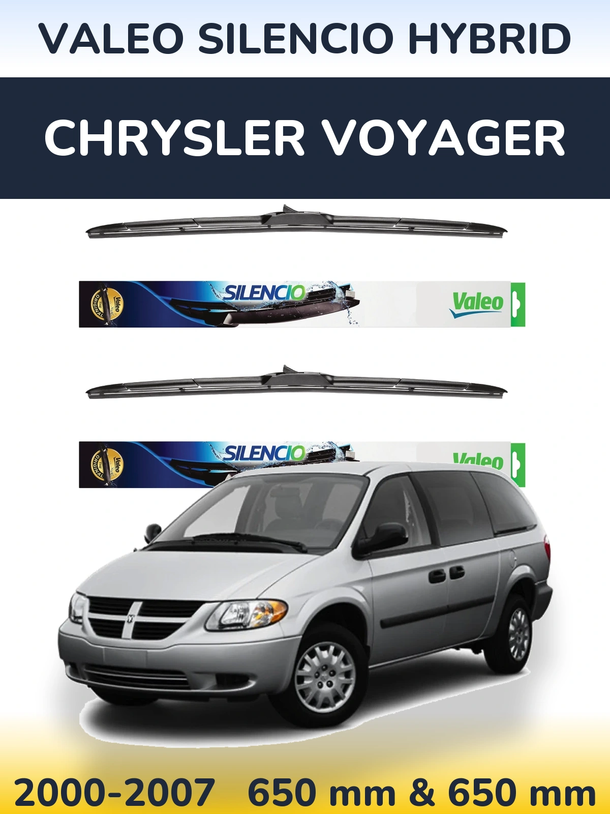 Komplet przednich wycieraczek Valeo Silencio Hybrid 650 & 650 mm do Chrysler Voyager 2000-2007