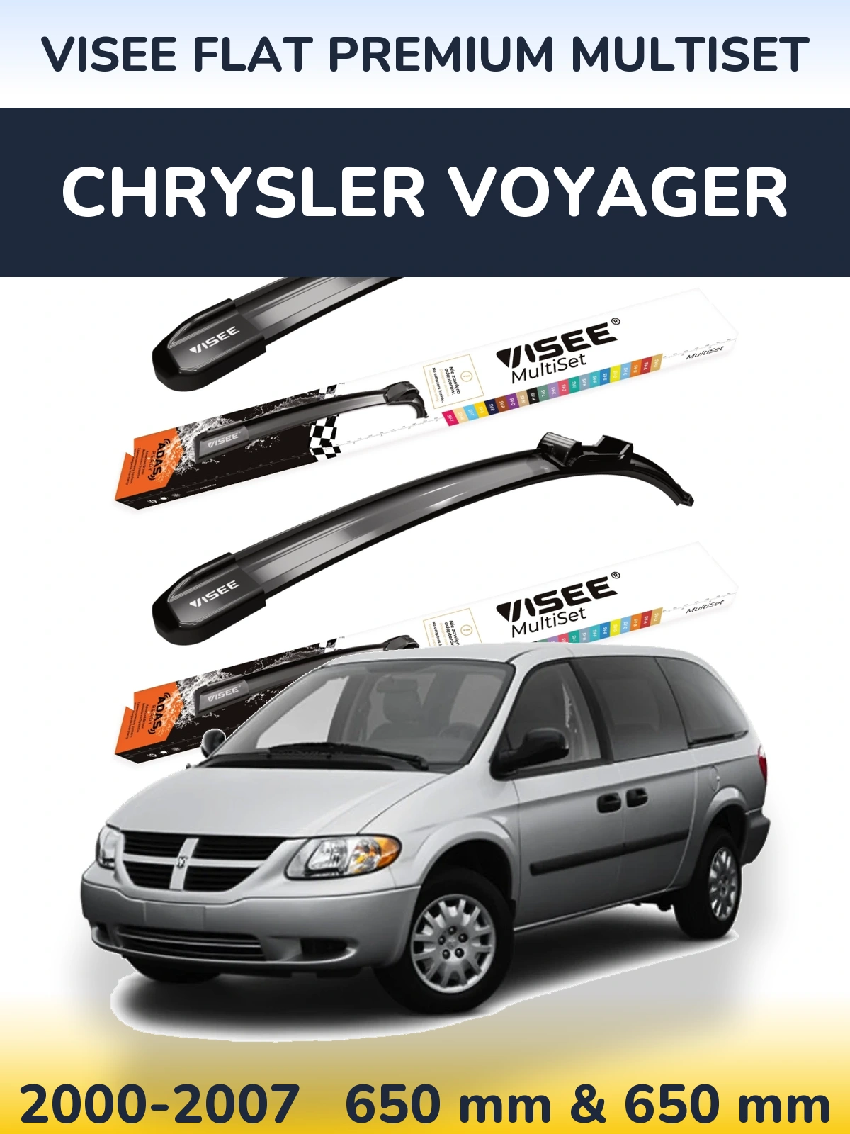 Komplet przednich wycieraczek VISEE FLAT PREMIUM MultiSet 650 & 650 mm do Chrysler Voyager 2000-2007