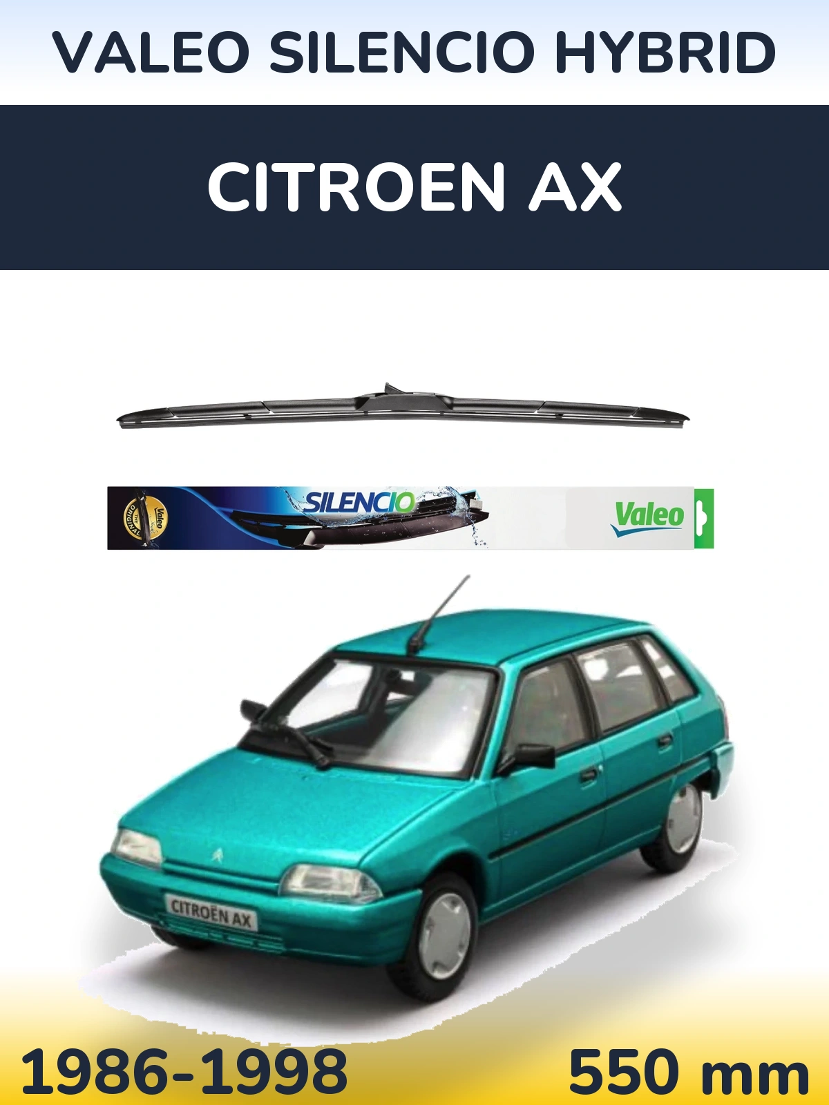 Передний дворник Valeo Silencio Hybrid 550 мм для Citroen AX 1986-1998