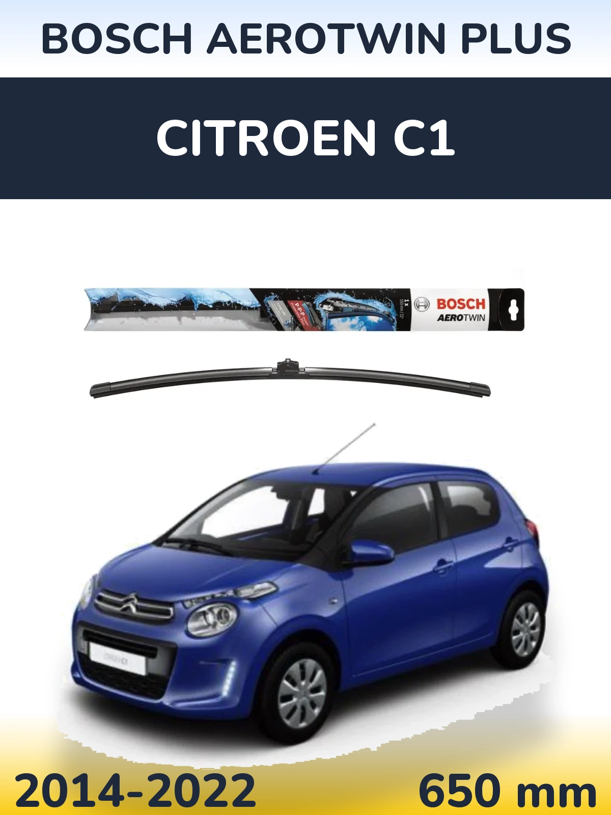 Przednia wycieraczka BOSCH AeroTwin Plus 650 mm do Citroen C1 2014-2022