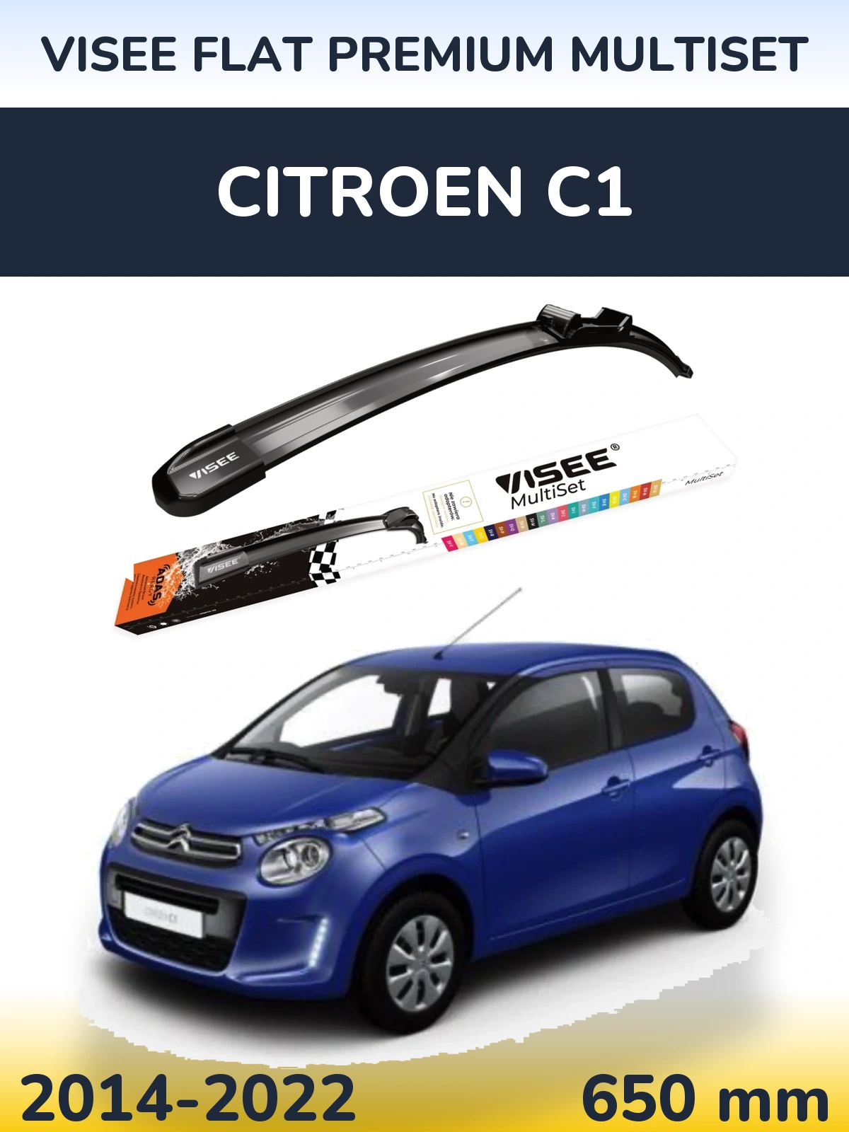 Передний дворник VISEE FLAT PREMIUM MultiSet 650 мм для Citroen C1 2014-2022