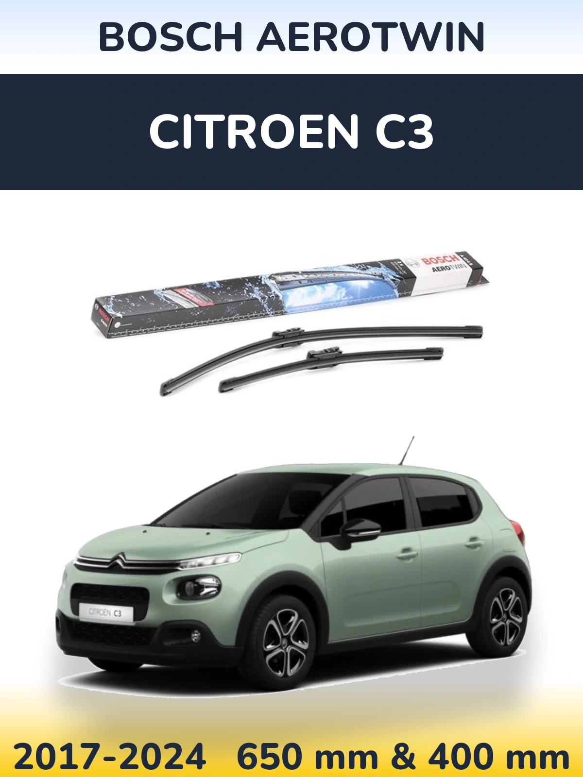 Komplet przednich wycieraczek BOSCH AeroTwin 650 & 400 mm do Citroen C3 2017-2024