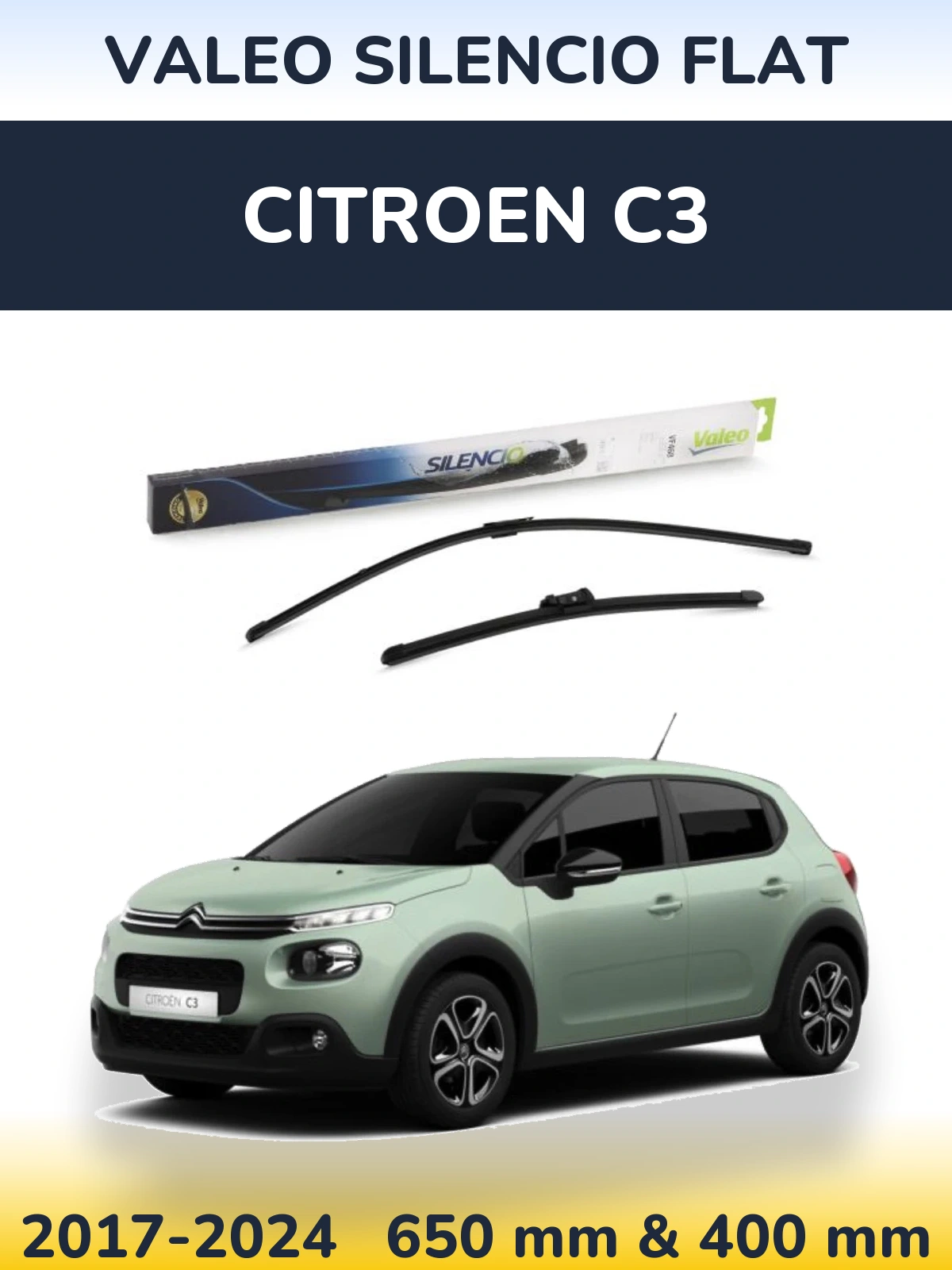 Komplet przednich wycieraczek Valeo Silencio Flat 650 & 400 mm do Citroen C3 2017-2024