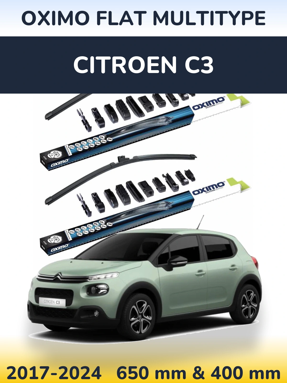 Komplet przednich wycieraczek Oximo Flat MultiType 650 & 400 mm do Citroen C3 2017-2024