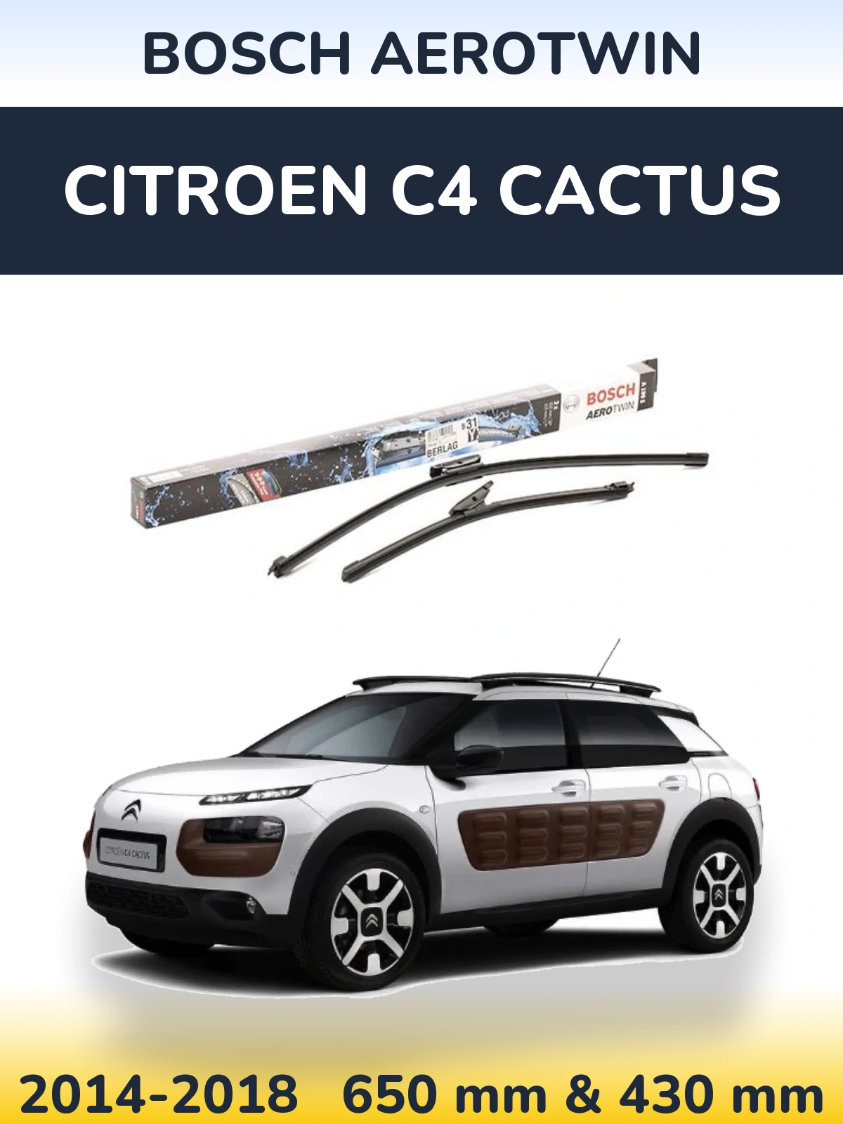 Komplet przednich wycieraczek BOSCH AeroTwin 650 & 430 mm do Citroen C4 Cactus 2014-2018
