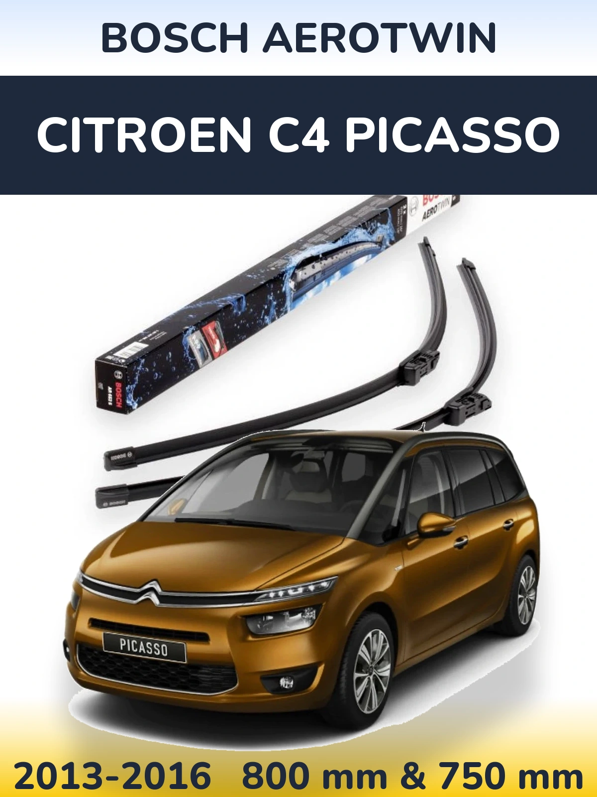 Комплект передних дворников BOSCH AeroTwin 800 & 750 мм для Citroen C4 Picasso 2013-2016