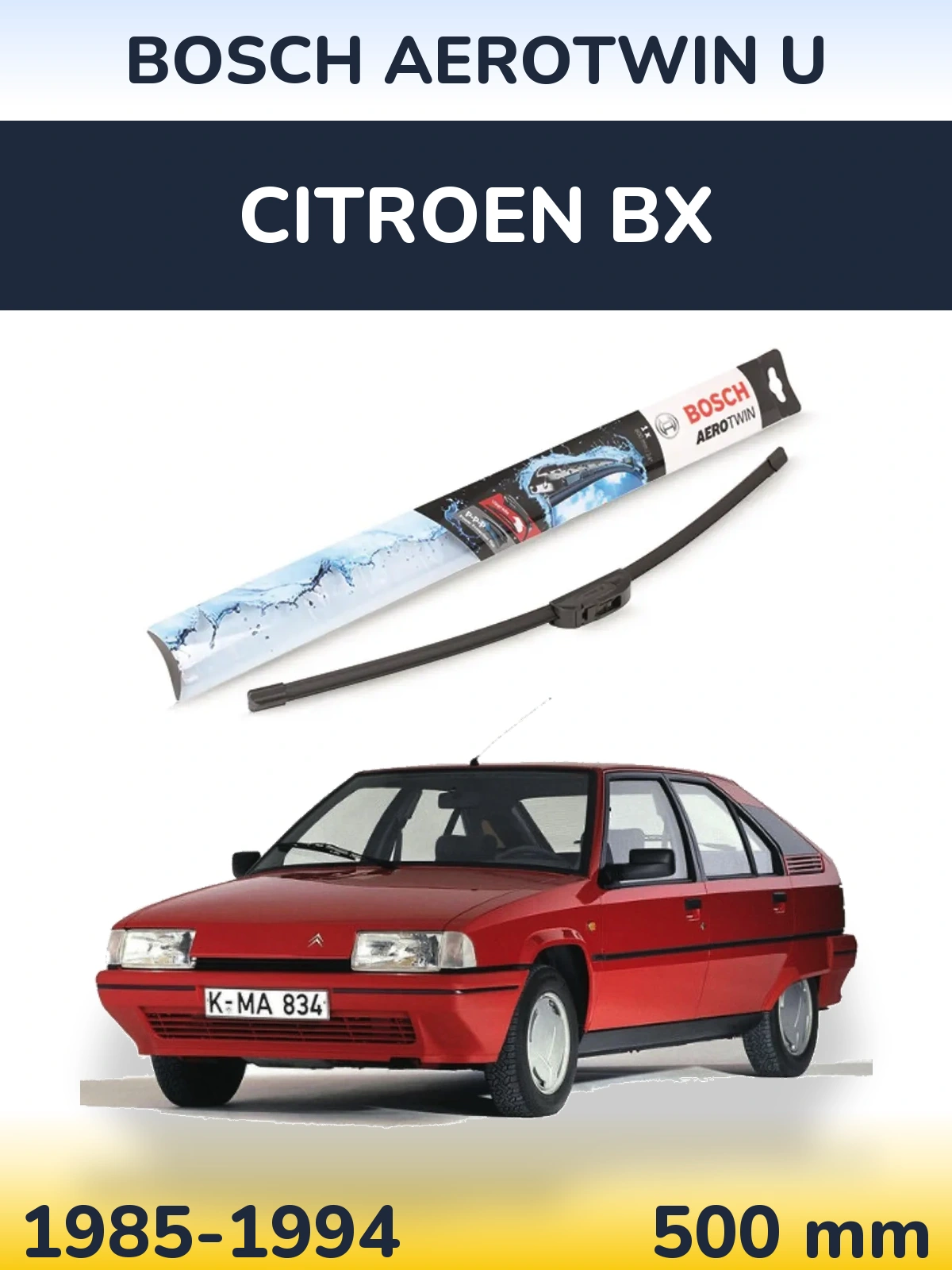 Przednia wycieraczka BOSCH AeroTwin U 500 mm do Citroen BX 1985-1994