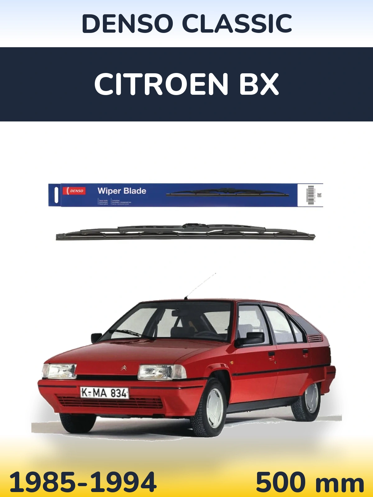 Front wiper blade Denso Classic 500 mm for Citroen BX 1985-1994