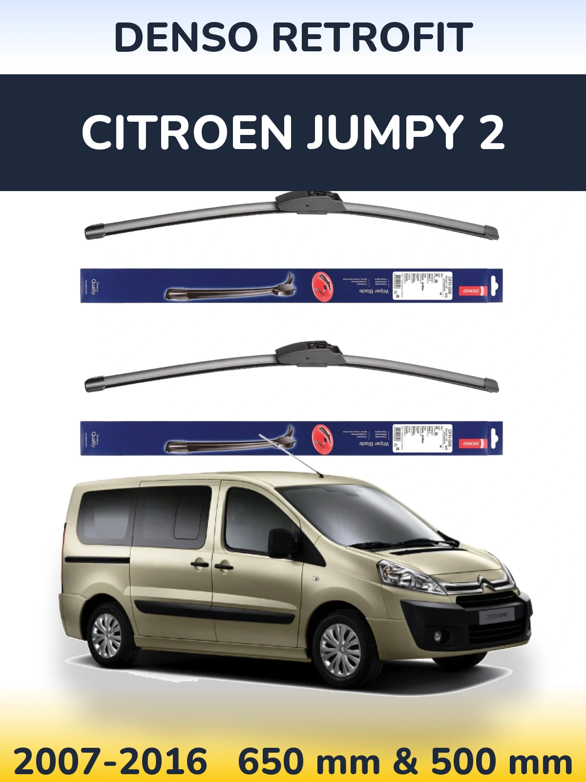 Komplet przednich wycieraczek Denso Retrofit 650 & 500 mm do Citroen Jumpy 2 2007-2016