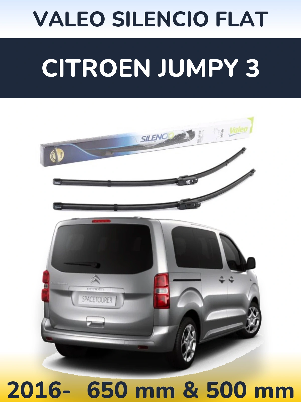 Komplet przednich wycieraczek Valeo Silencio Flat 650 & 500 mm do Citroen Jumpy 3 2016-2026