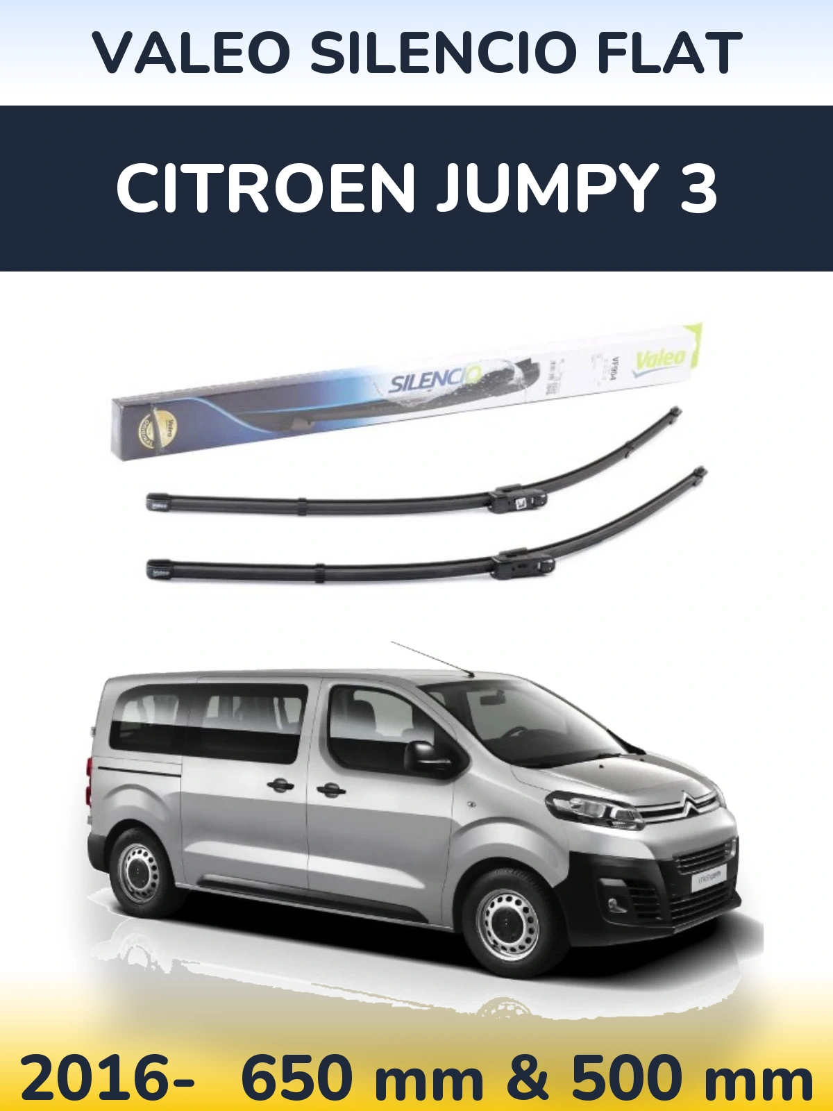 Komplet przednich wycieraczek Valeo Silencio Flat 650 & 500 mm do Citroen Jumpy 3 2016-2026