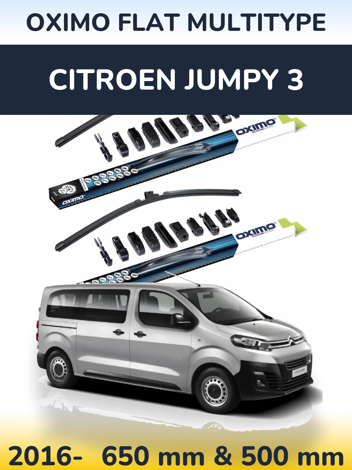 Front wiper blade set Oximo Flat MultiTypee 650 & 500 mm for Citroen Jumpy 3 2016-2026