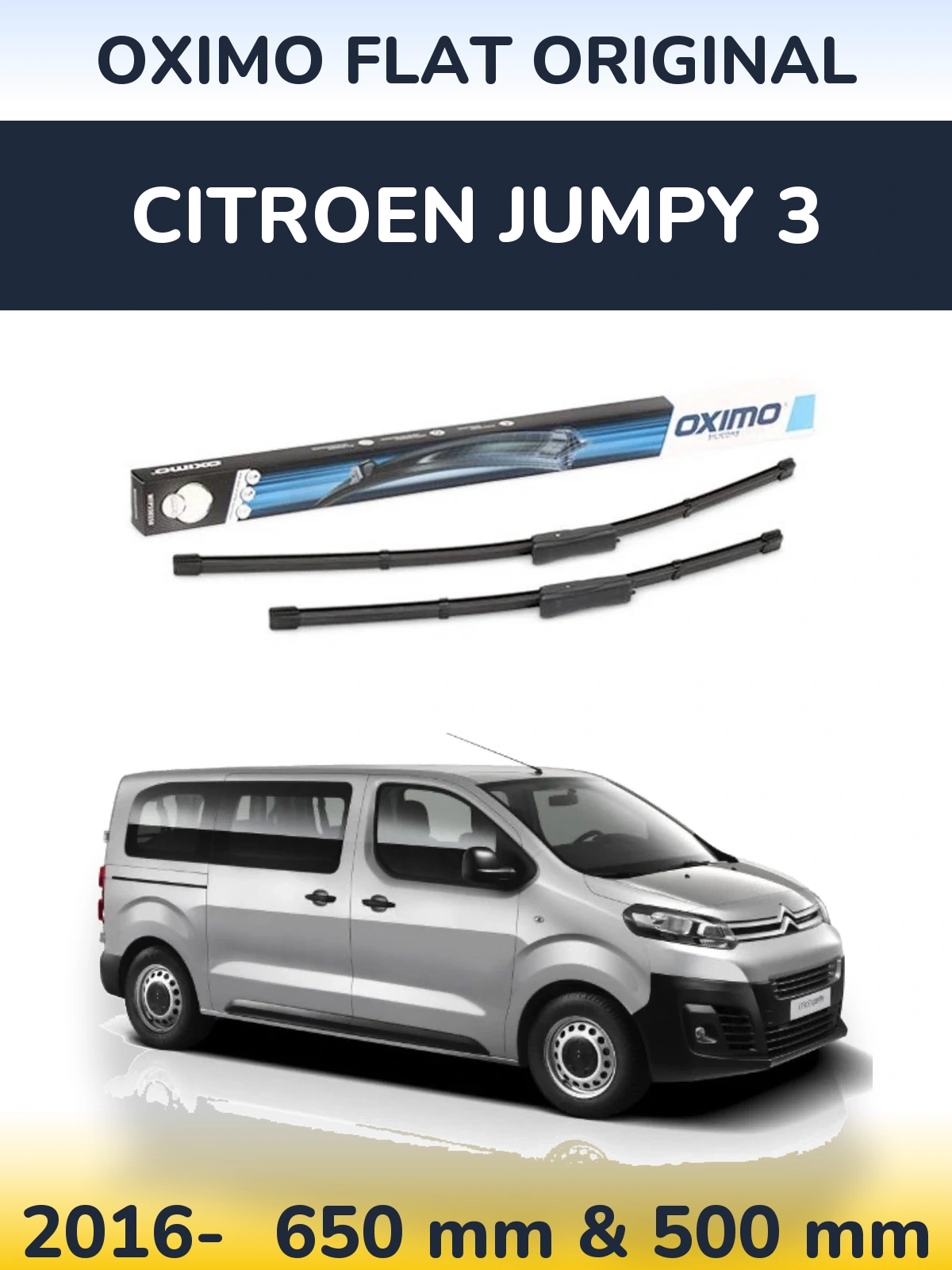 Комплект передних дворников Oximo Flat Original 650 & 475 мм для Citroen Jumpy 3 2016-2026