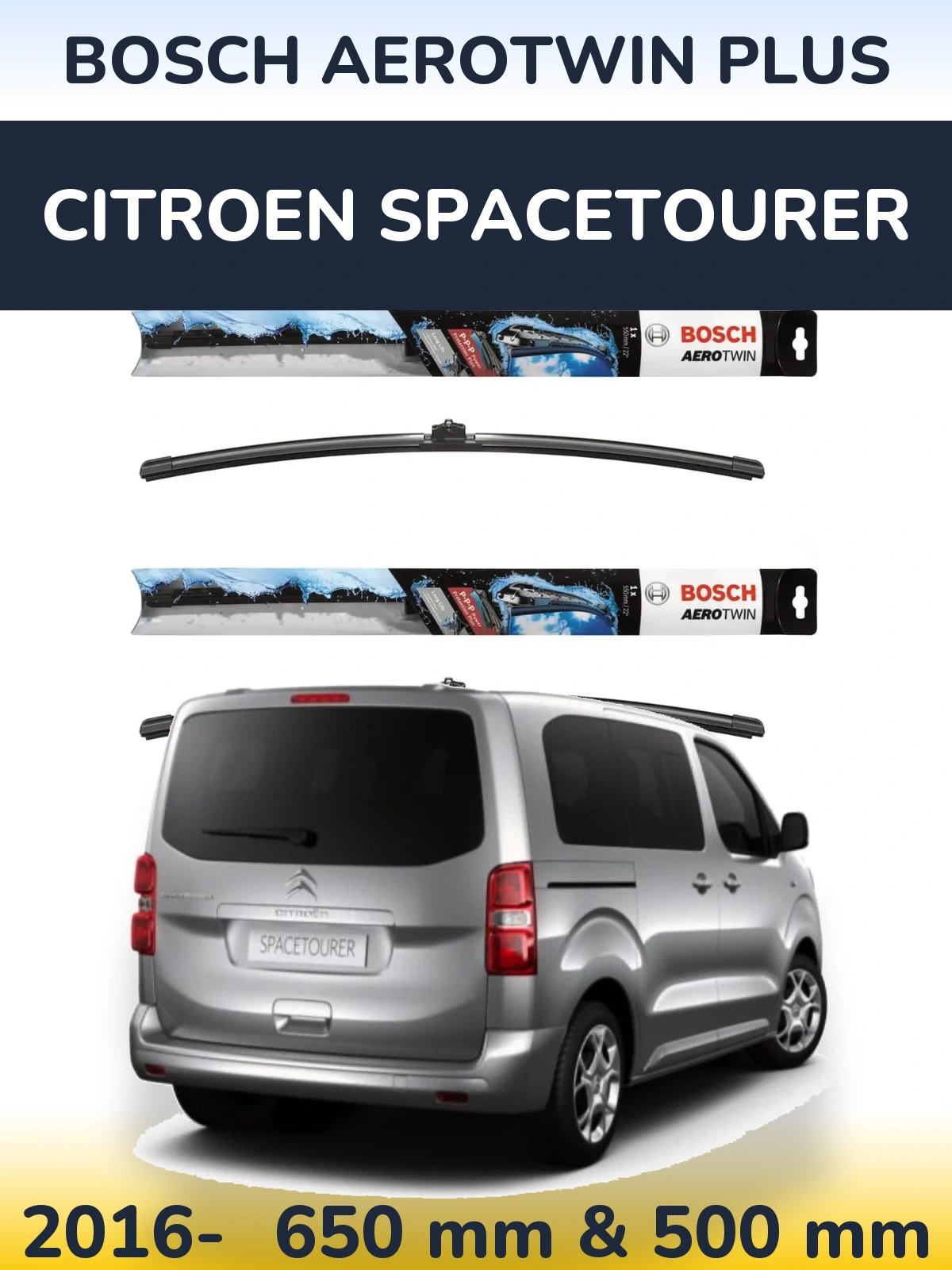 Комплект передних дворников BOSCH AeroTwin Plus 650 & 500 мм для Citroen SpaceTourer 2016-2026