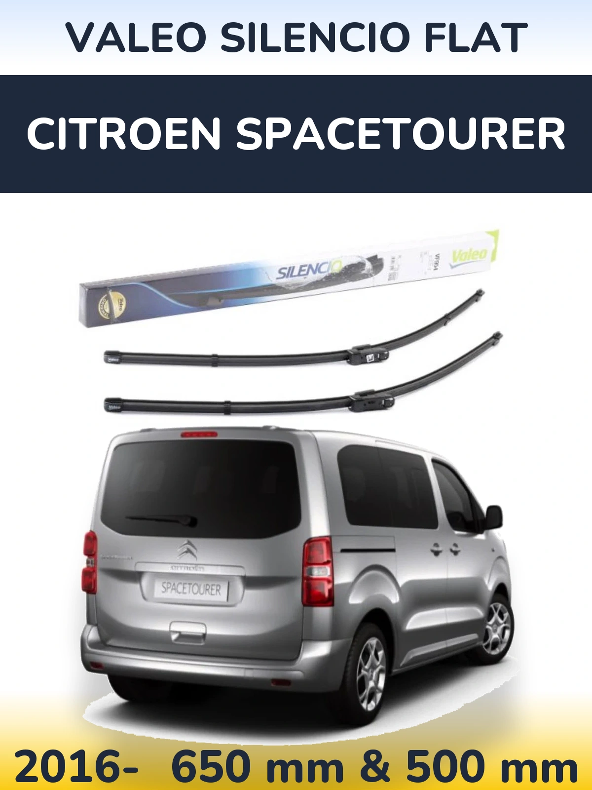 Комплект передних дворников Valeo Silencio Flat 650 & 500 мм для Citroen SpaceTourer 2016-2026