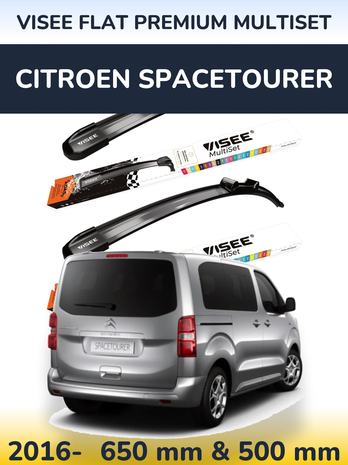 Комплект передних дворников VISEE FLAT PREMIUM MultiSet 650 & 500 мм для Citroen SpaceTourer 2016-2026