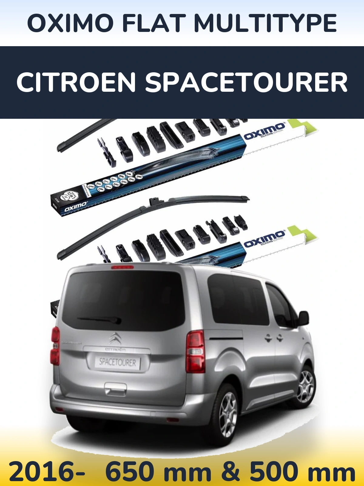Комплект передних дворников Oximo Flat MultiТипe 650 & 500 мм для Citroen SpaceTourer 2016-2026