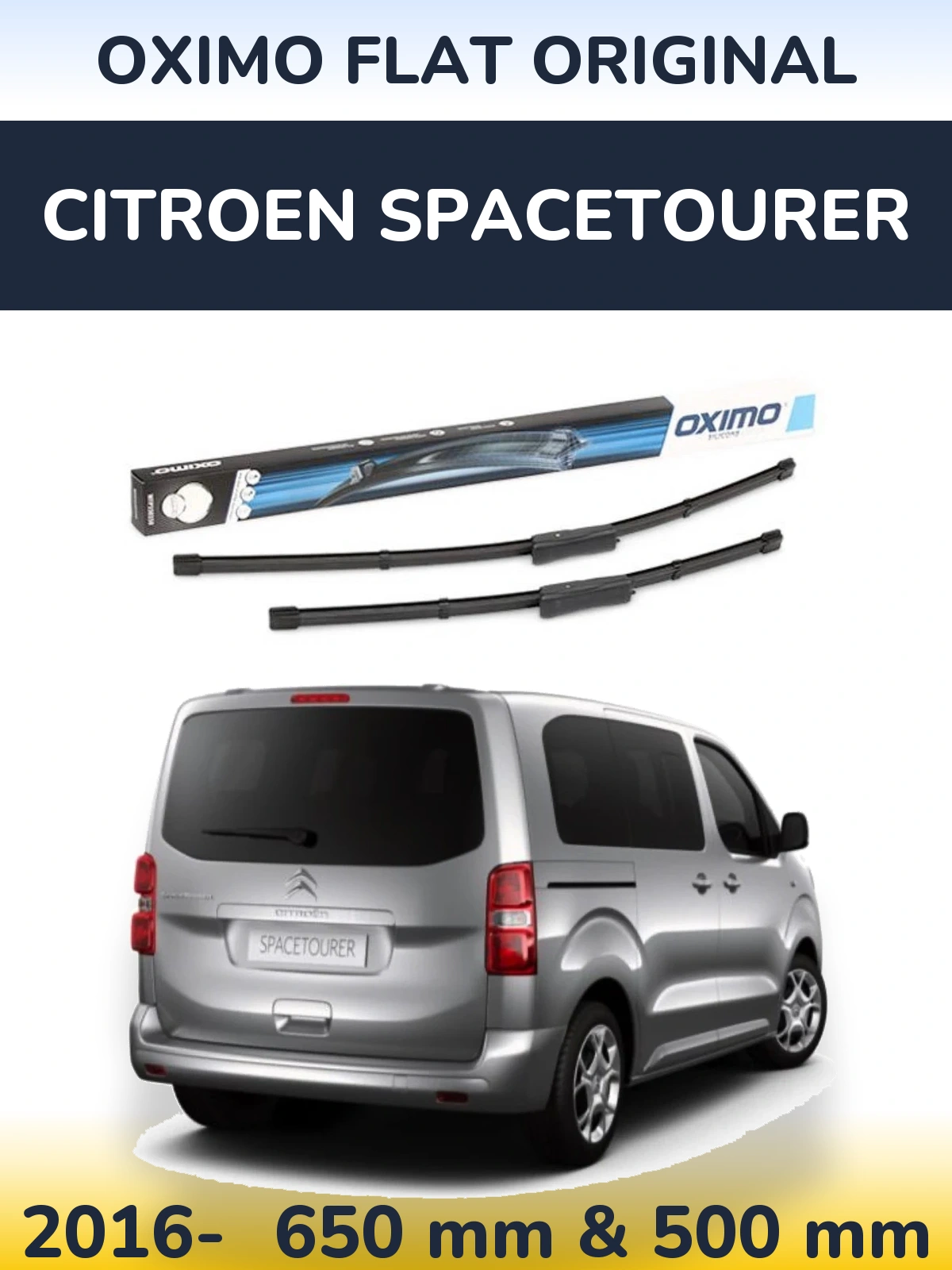 Комплект передних дворников Oximo Flat Original 650 & 475 мм для Citroen SpaceTourer 2016-2026