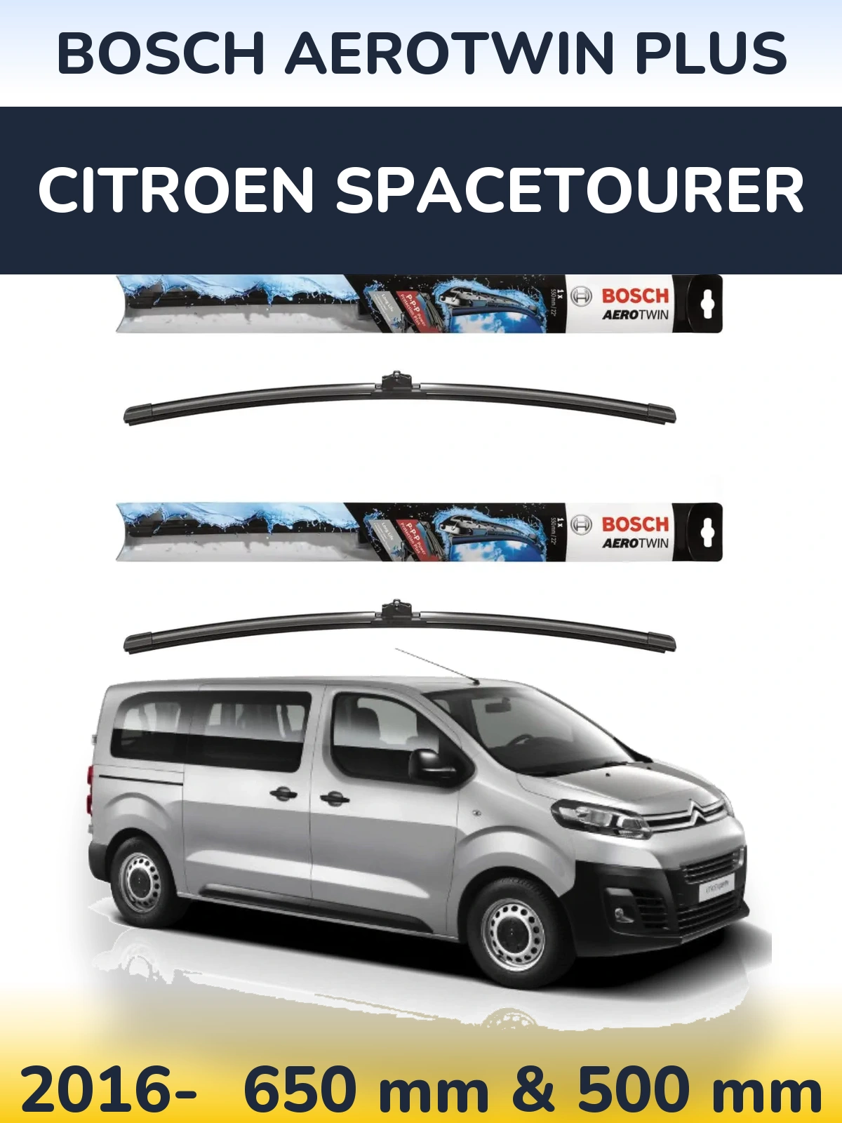 Komplet przednich wycieraczek BOSCH AeroTwin Plus 650 & 500 mm do Citroen SpaceTourer 2016-2026