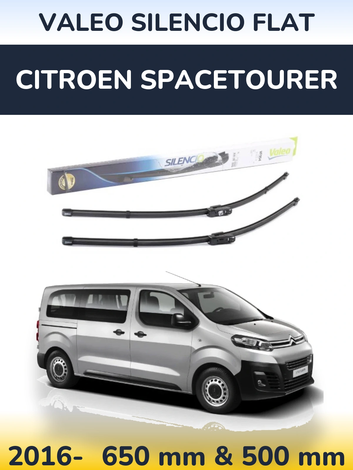 Komplet przednich wycieraczek Valeo Silencio Flat 650 & 500 mm do Citroen SpaceTourer 2016-2026