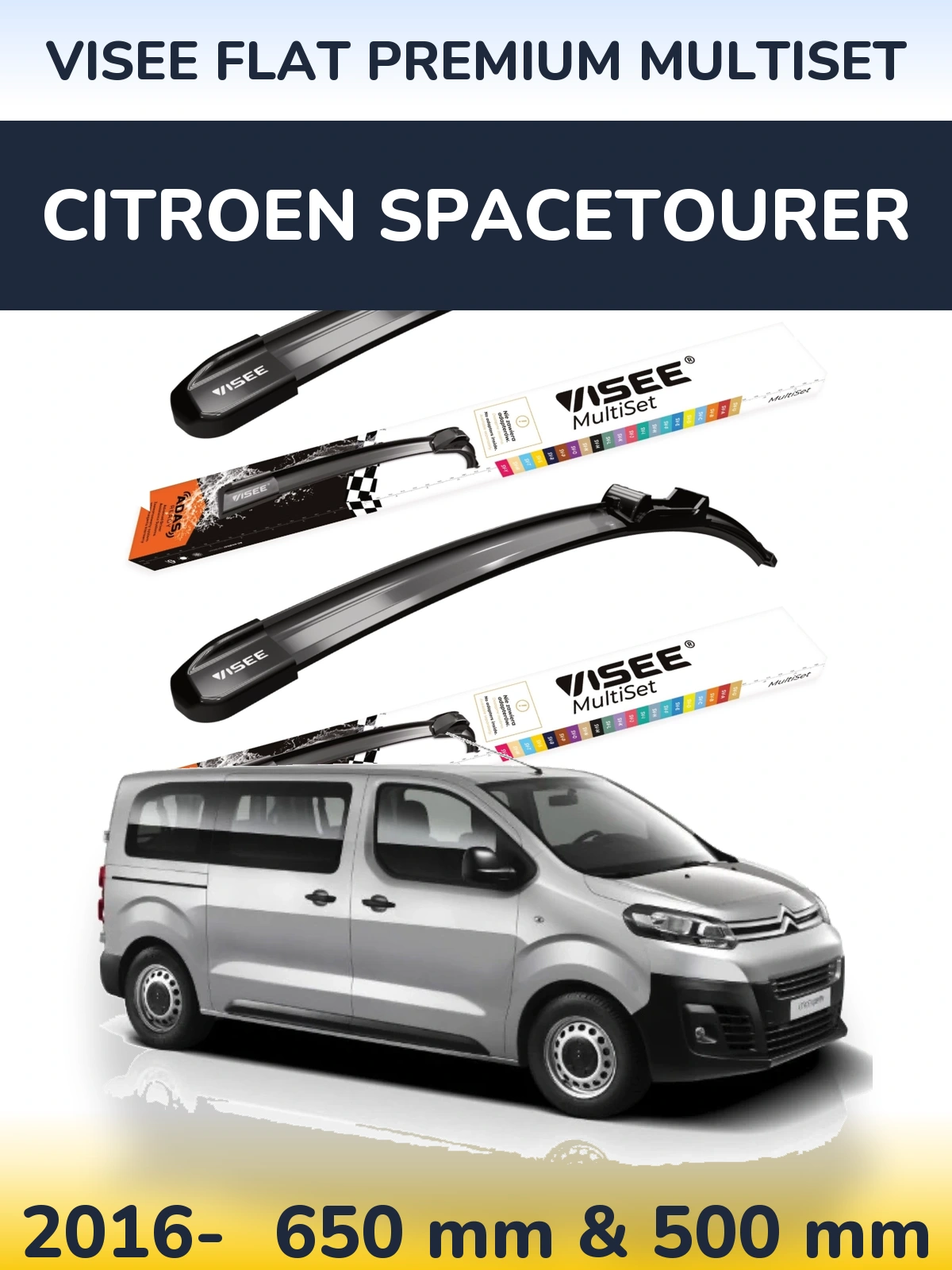 Komplet przednich wycieraczek VISEE FLAT PREMIUM MultiSet 650 & 500 mm do Citroen SpaceTourer 2016-2026