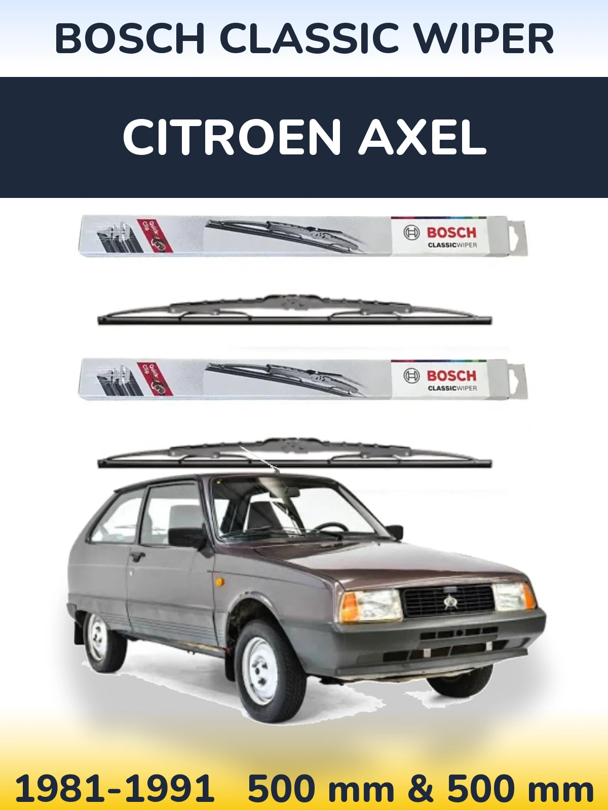 Komplet przednich wycieraczek BOSCH Classic Wiper 500 & 500 mm do Citroen Axel 1981-1991