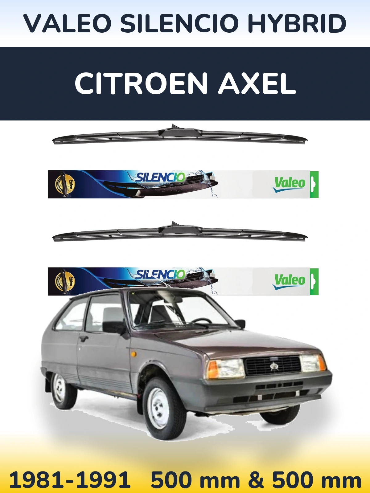 Комплект передних дворников Valeo Silencio Hybrid 500 & 500 мм для Citroen Axel 1981-1991