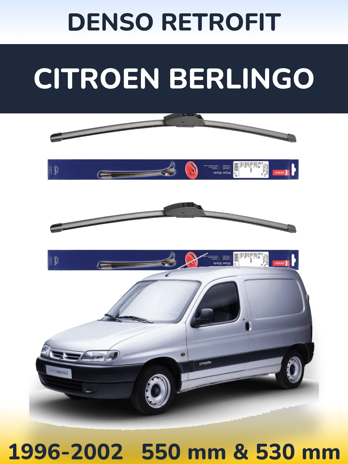 Komplet przednich wycieraczek Denso Retrofit 550 & 530 mm do Citroen Berlingo 1996-2002