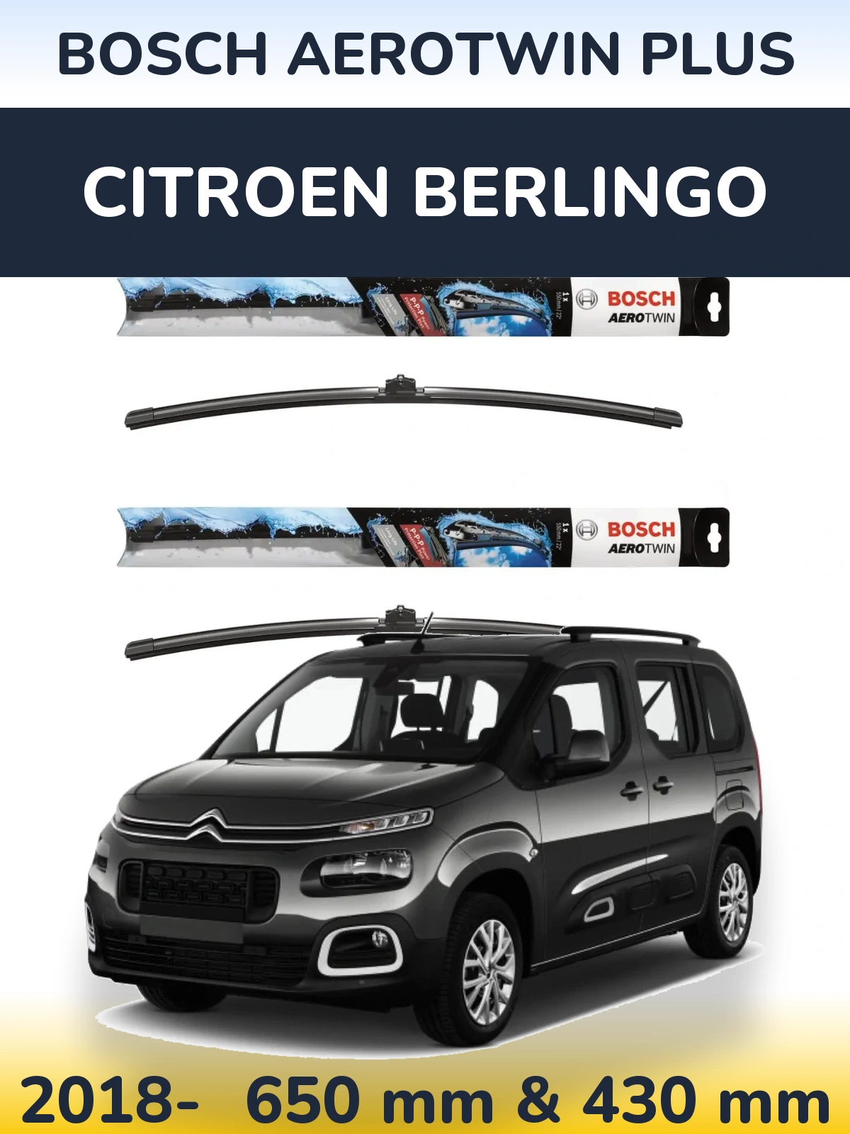 Komplet przednich wycieraczek BOSCH AeroTwin Plus 650 & 430 mm do Citroen Berlingo 2018-2026