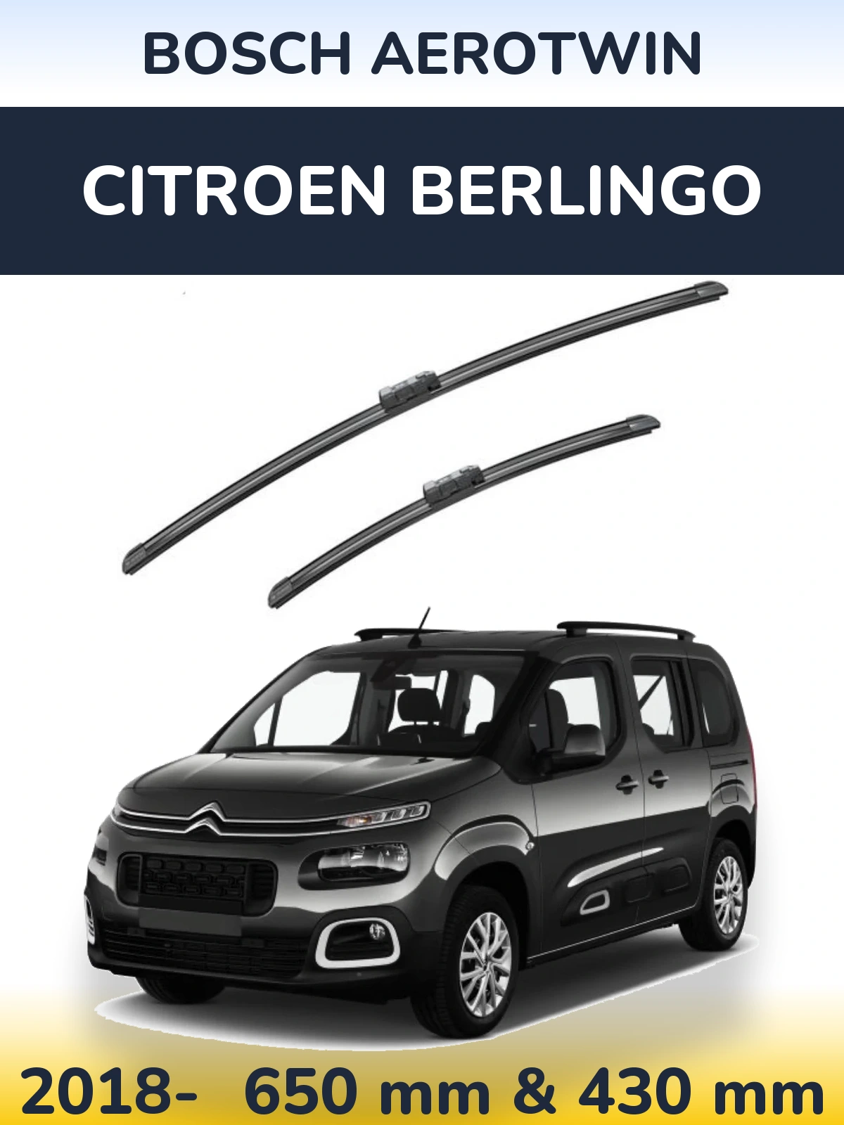 Комплект передних дворников BOSCH AeroTwin 650 & 430 мм для Citroen Berlingo 2018-2026