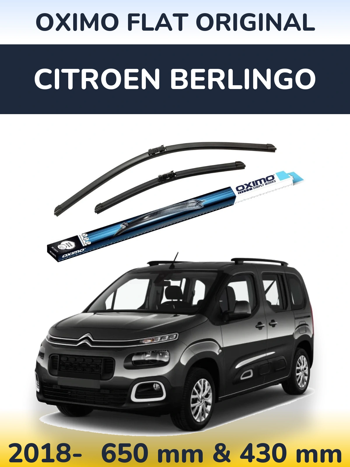 Komplet przednich wycieraczek Oximo Flat Original 650 & 430 mm do Citroen Berlingo 2018-2026