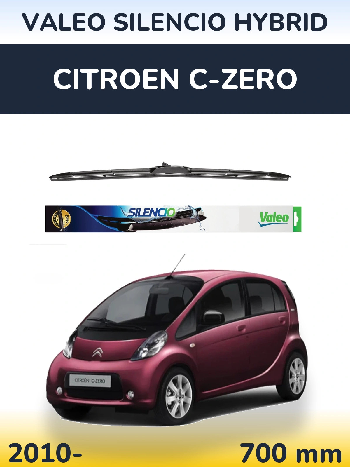 Передний дворник Valeo Silencio Hybrid 700 мм для Citroen C-Zero 2010-2026