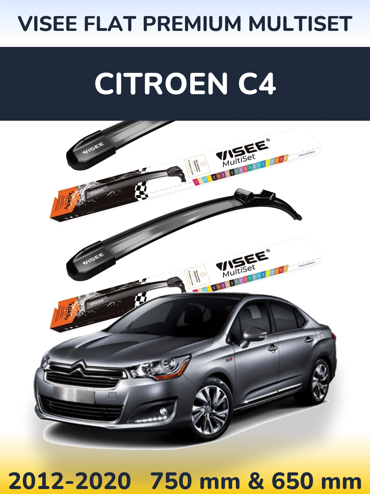Komplet przednich wycieraczek VISEE FLAT PREMIUM MultiSet 750 & 650 mm do Citroen C4 2012-2020