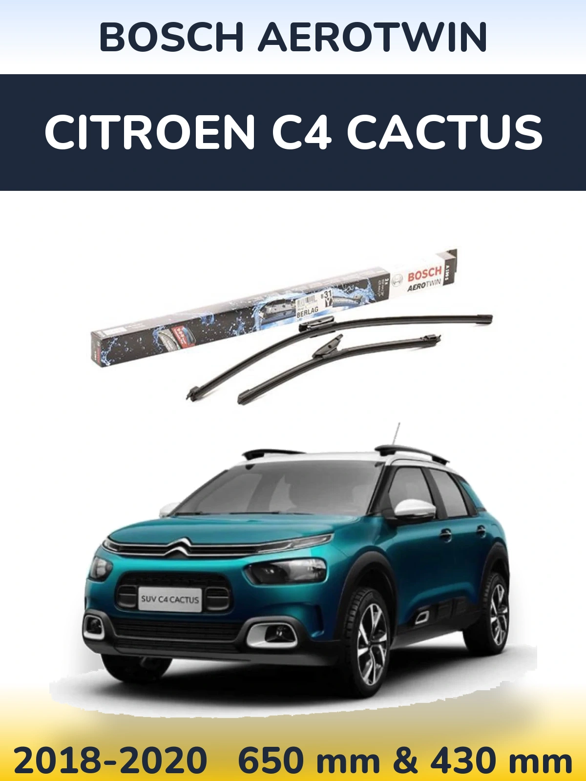 Komplet przednich wycieraczek BOSCH AeroTwin 650 & 430 mm do Citroen C4 Cactus 2018-2020