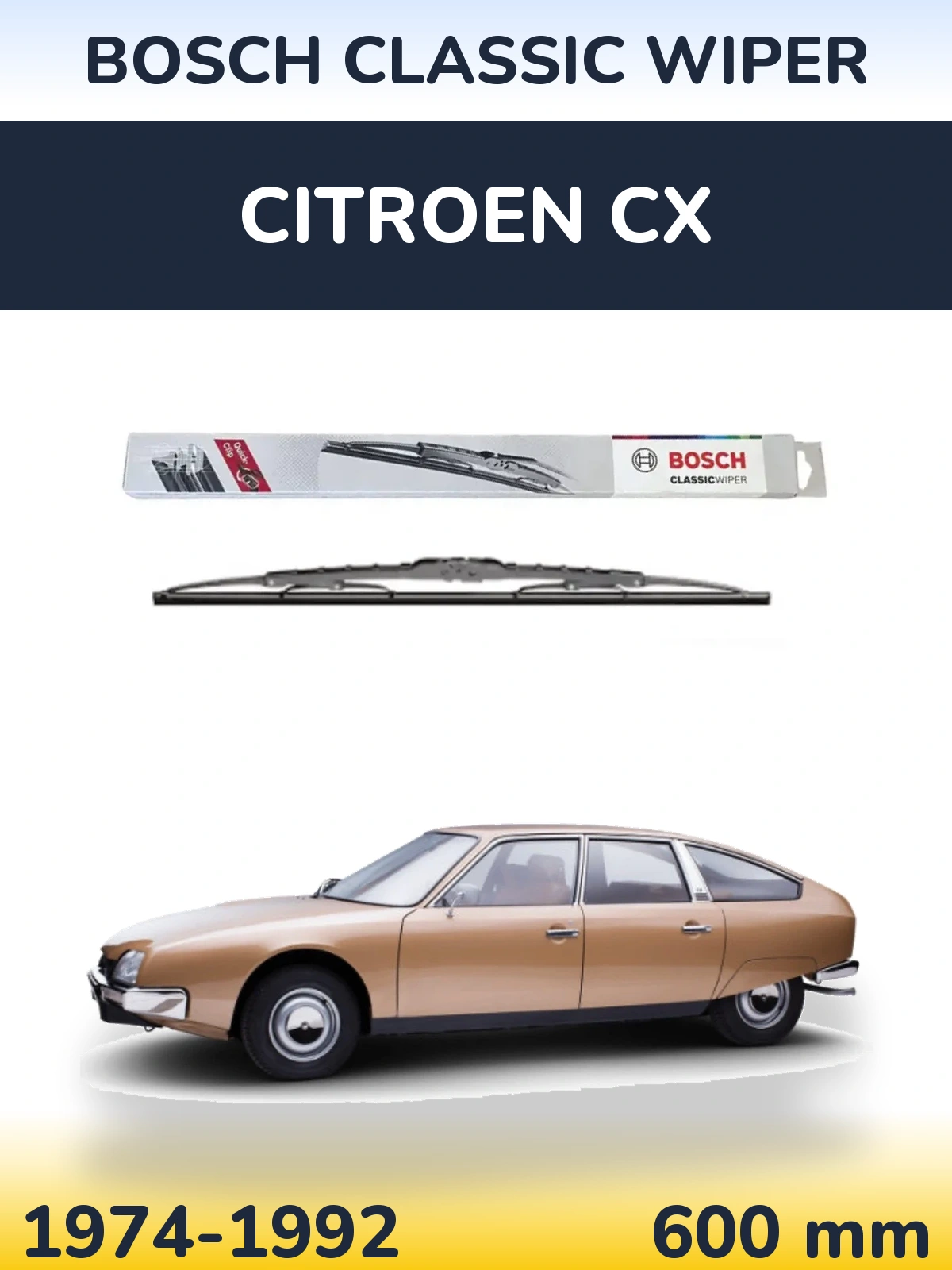 Front wiper blade BOSCH Classic Wiper 600 mm for Citroen CX 1974-1992